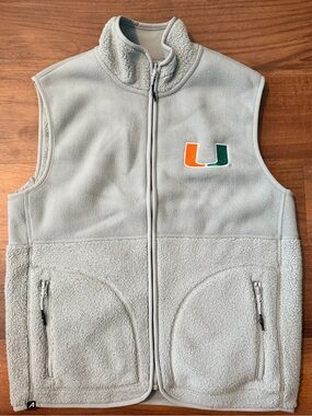Antigua Miami Hurricanes Light Gray Sherpa Zip Vest, Small